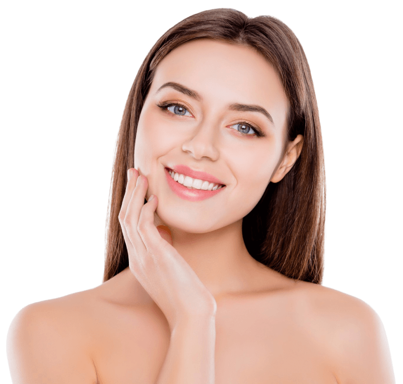 Young lady smiling with a hand on the face | Cosmetic Facial | Wellness Marketplace Spa