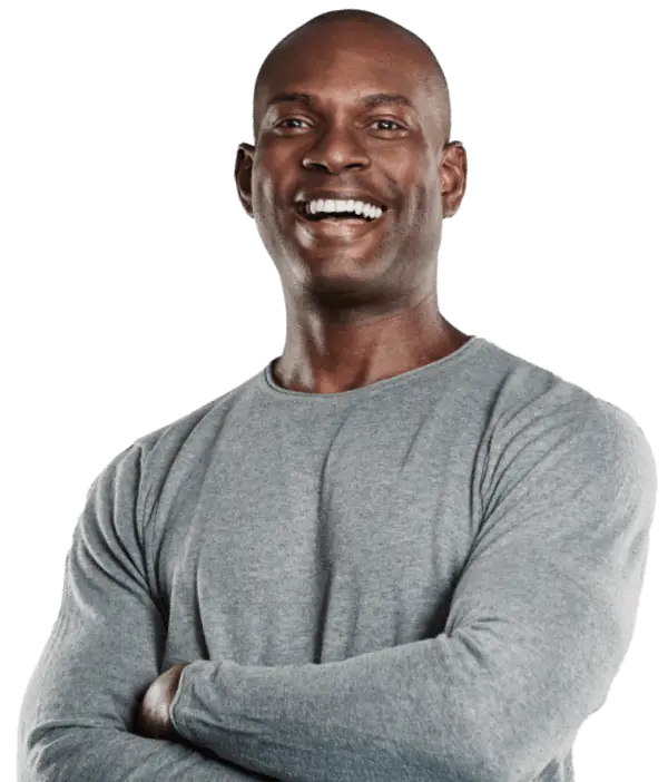 Afro-american man smiling with arms crossed | Body Sculpting | Wellness Marketplace Spa